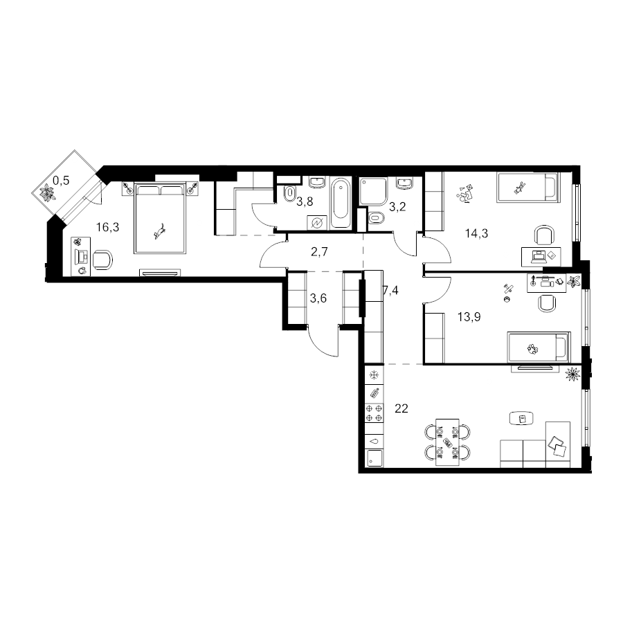 4 ккв (Евро) 91,1 м²