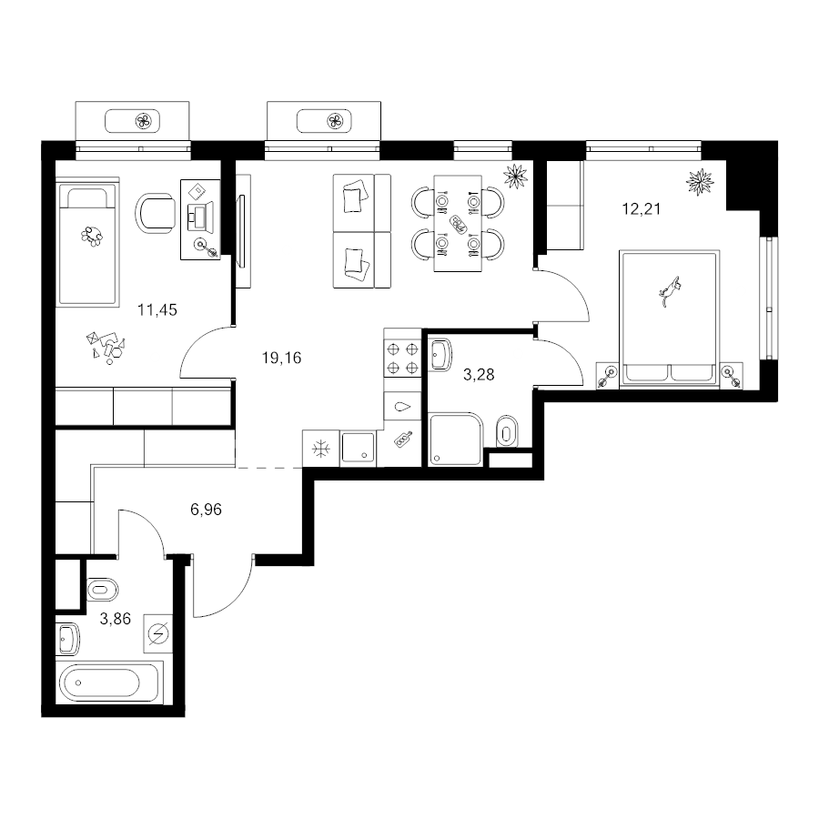 3 ккв (Евро) 56,9 м²