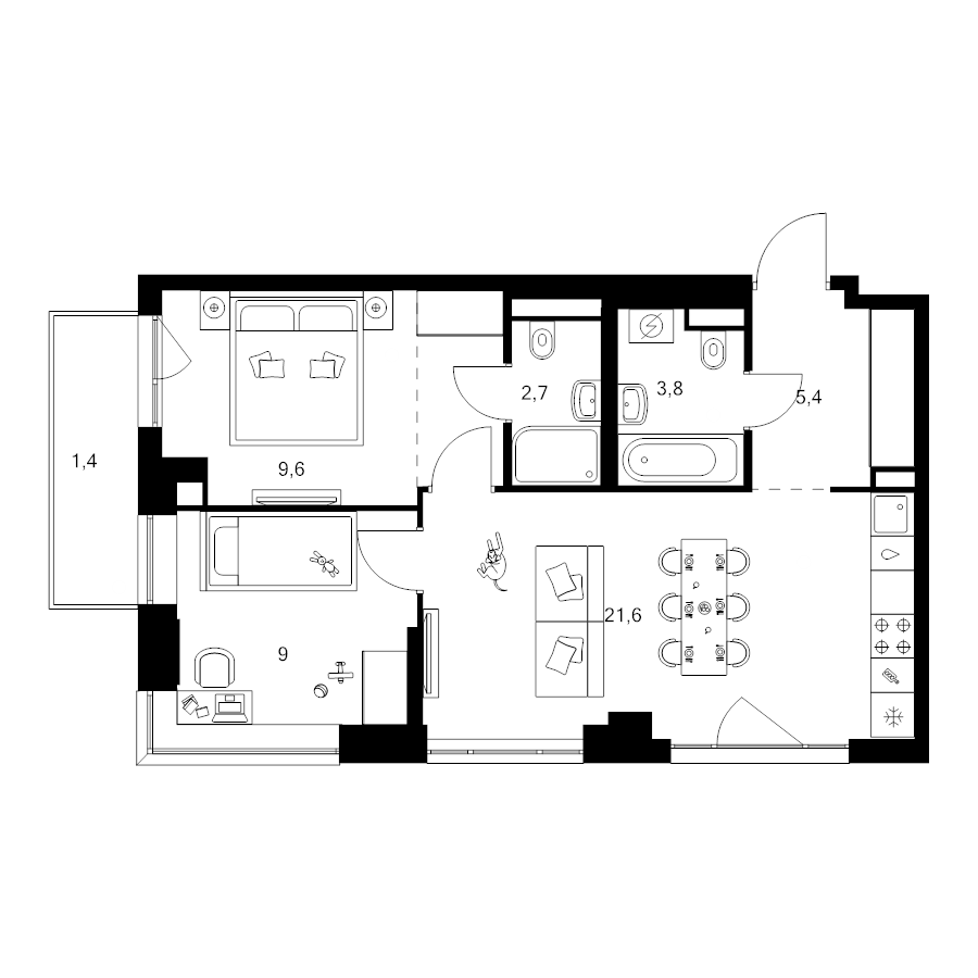 3 ккв (Евро) 56,5 м²