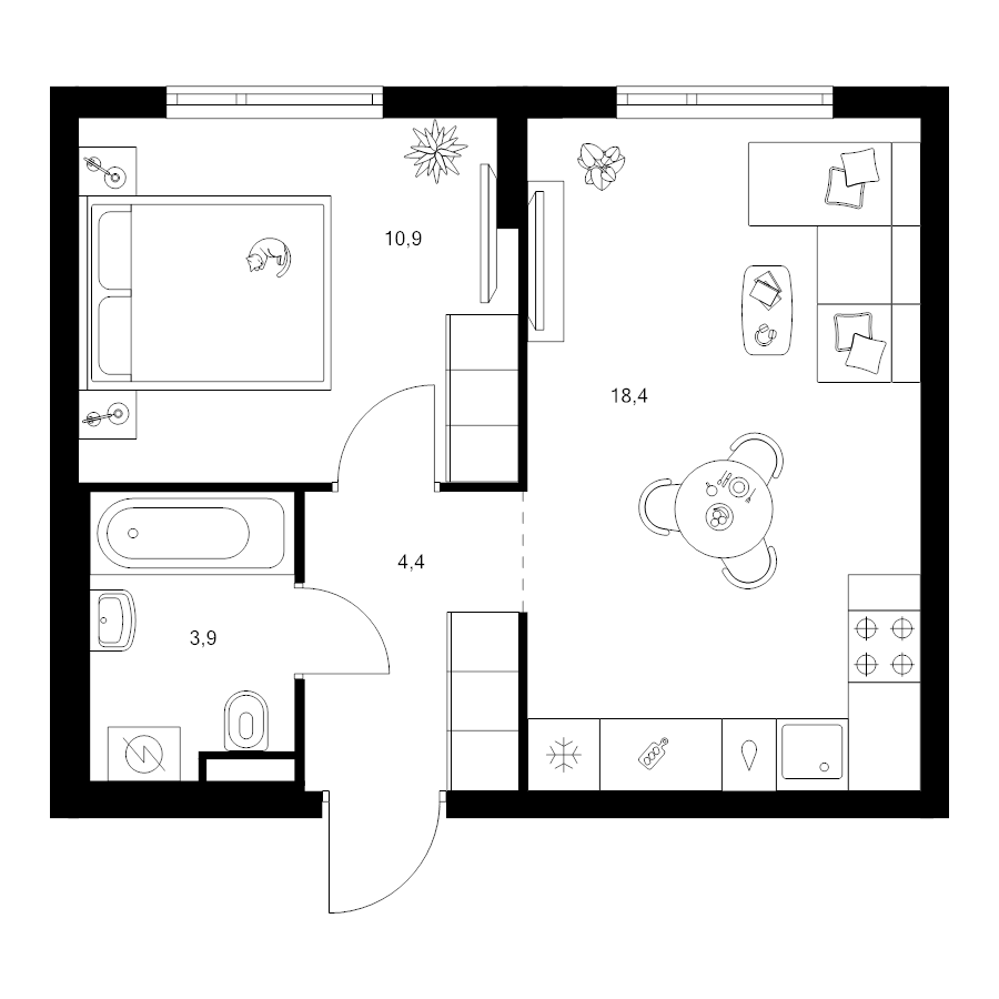 2 ккв (Евро) 38,1 м²