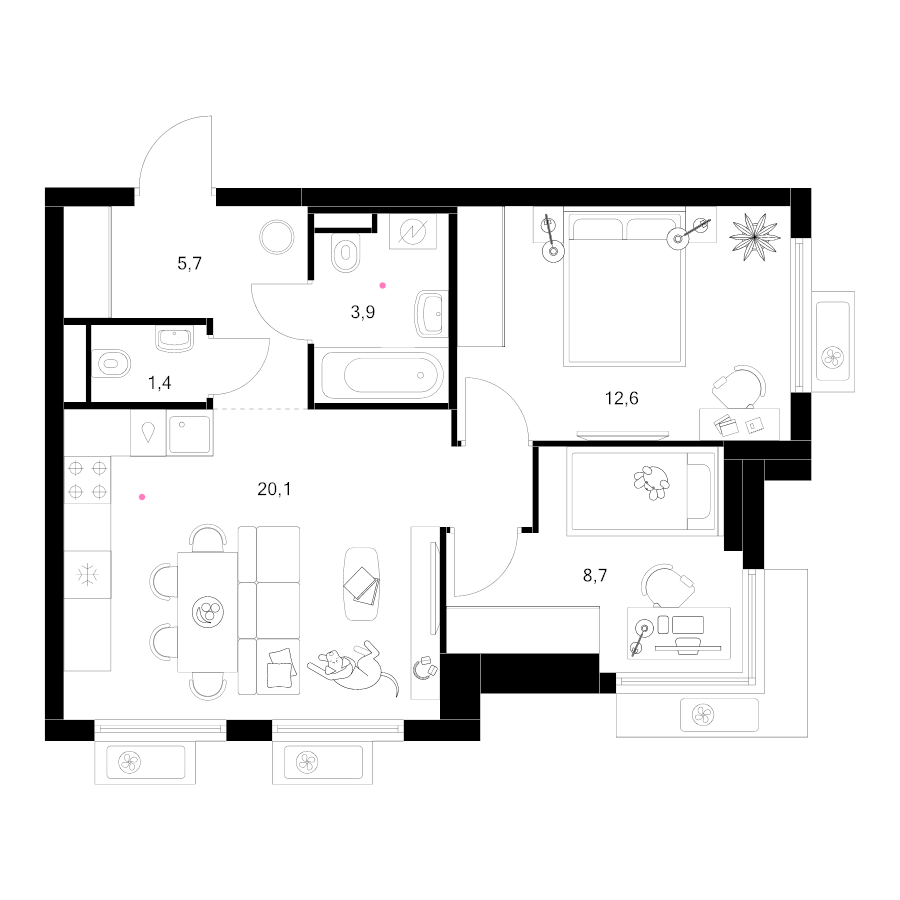 3 ккв (Евро) 52,4 м²