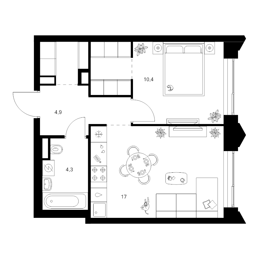 2 ккв (Евро) 42 м²