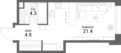 Студия 30,6 м²