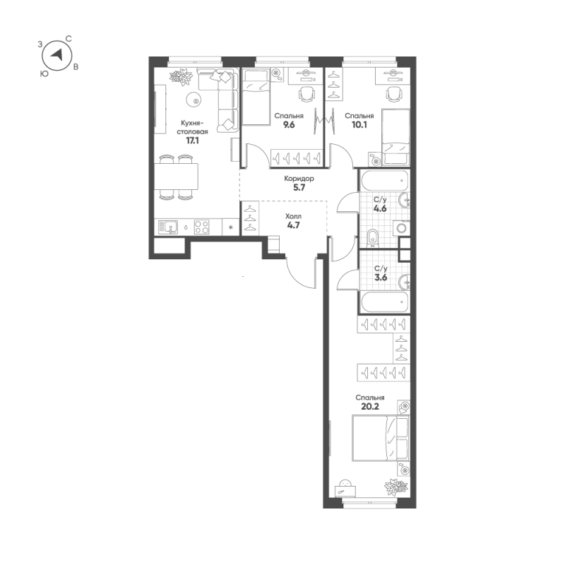 4 ккв (Евро) 75,6 м²