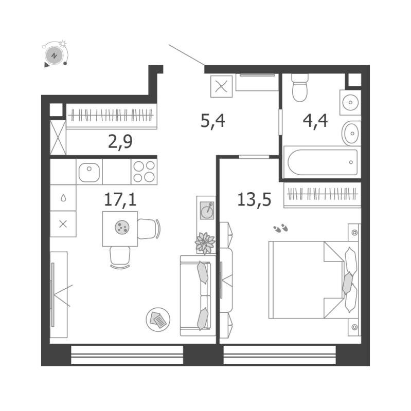 2 ккв (Евро) 43,3 м²