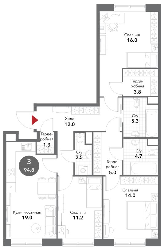4 ккв (Евро) 95,1 м²