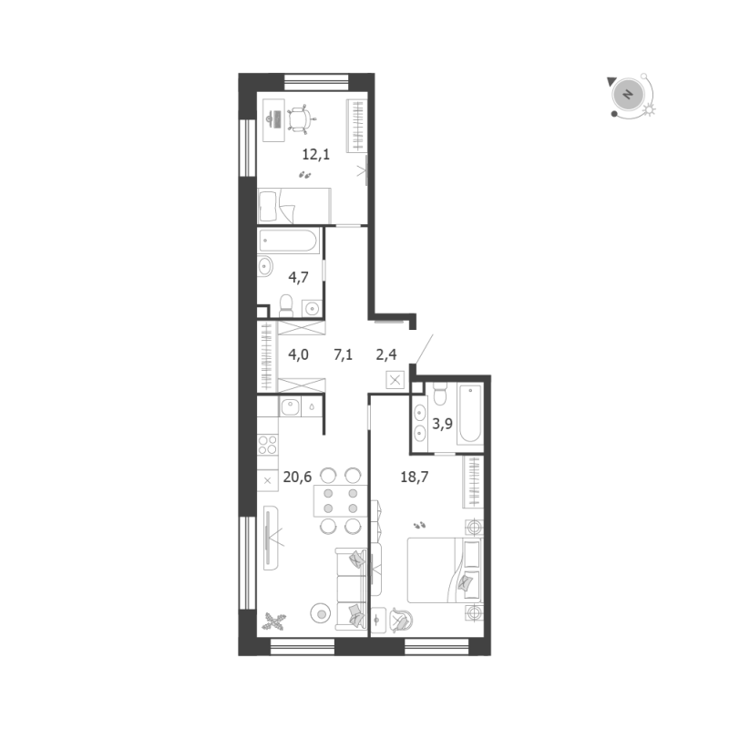 3 ккв (Евро) 73,5 м²