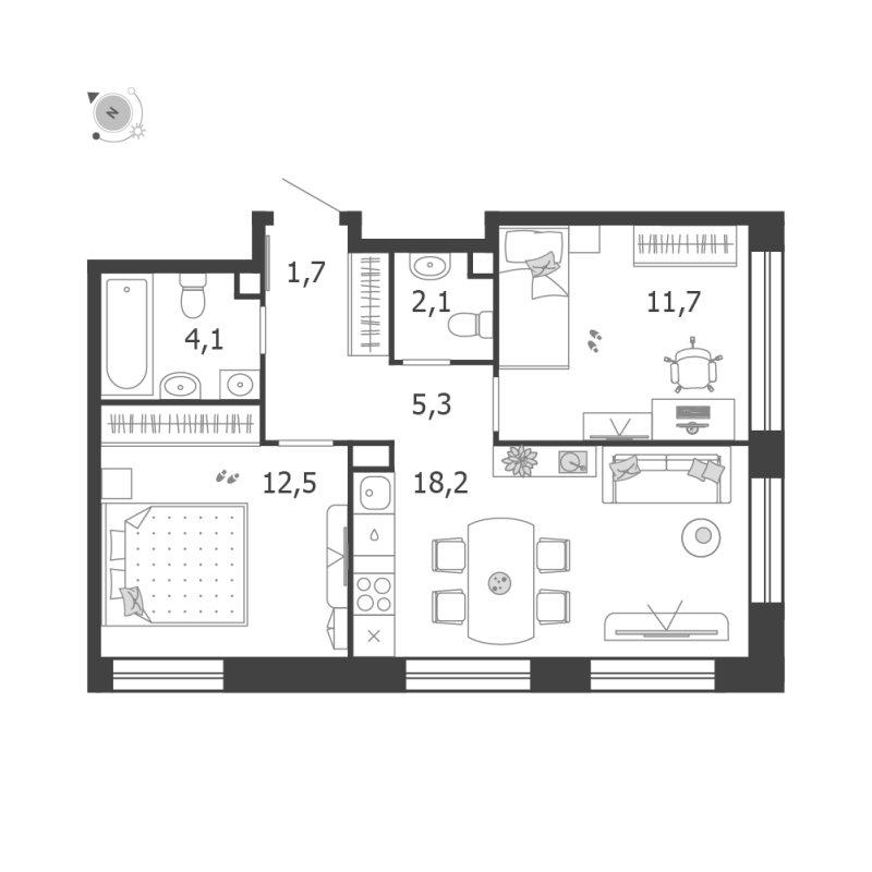 3 ккв (Евро) 55,6 м²