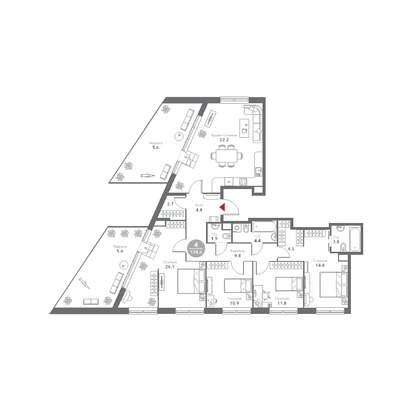 5 ккв (Евро) 138,6 м²
