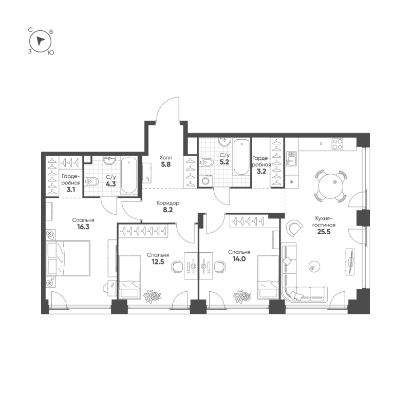 4 ккв (Евро) 98,1 м²