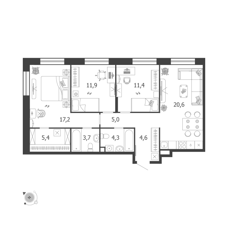 4 ккв (Евро) 84,6 м²