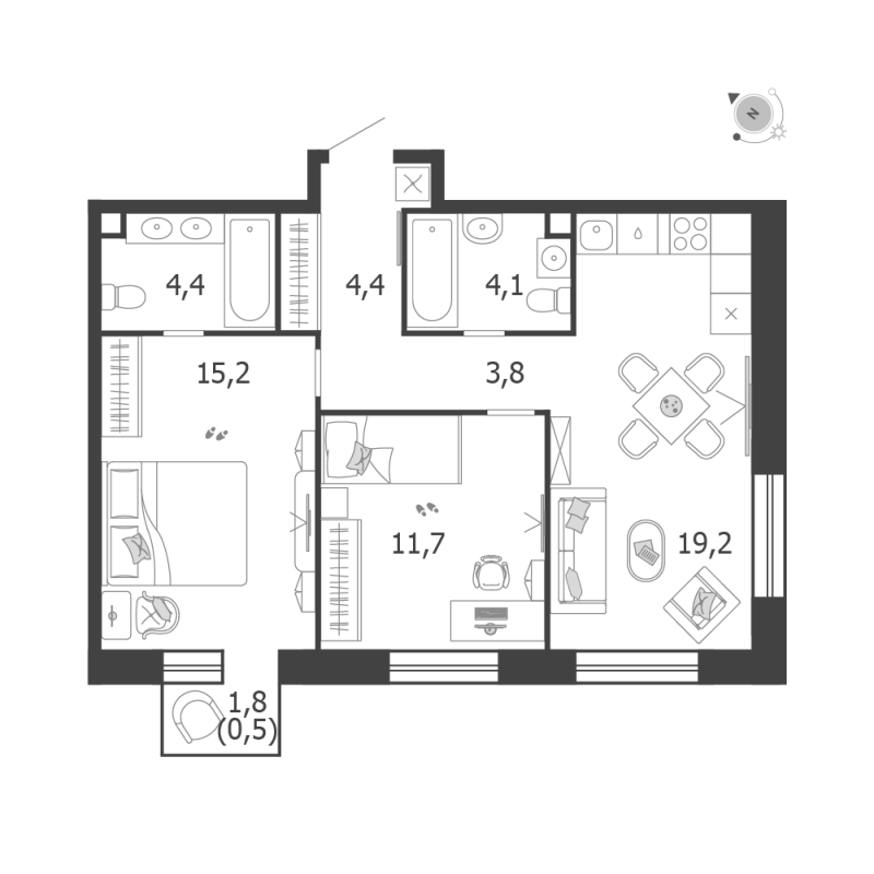 3 ккв (Евро) 63,3 м²