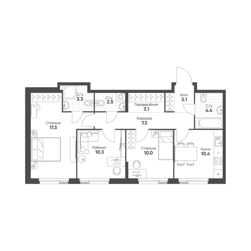 3 ккв 71,7 м²