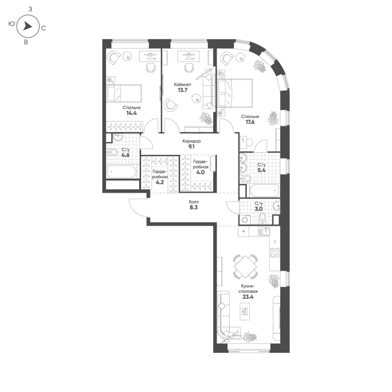 4 ккв (Евро) 107,7 м²