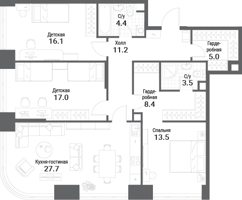 4 ккв (Евро) 106,8 м²