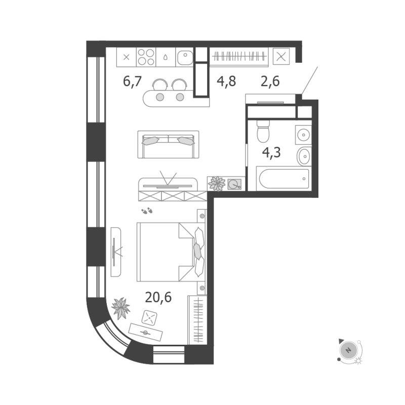 Студия 39 м²