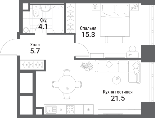 2 ккв (Евро) 46,6 м²