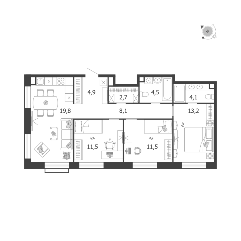 4 ккв (Евро) 80,3 м²