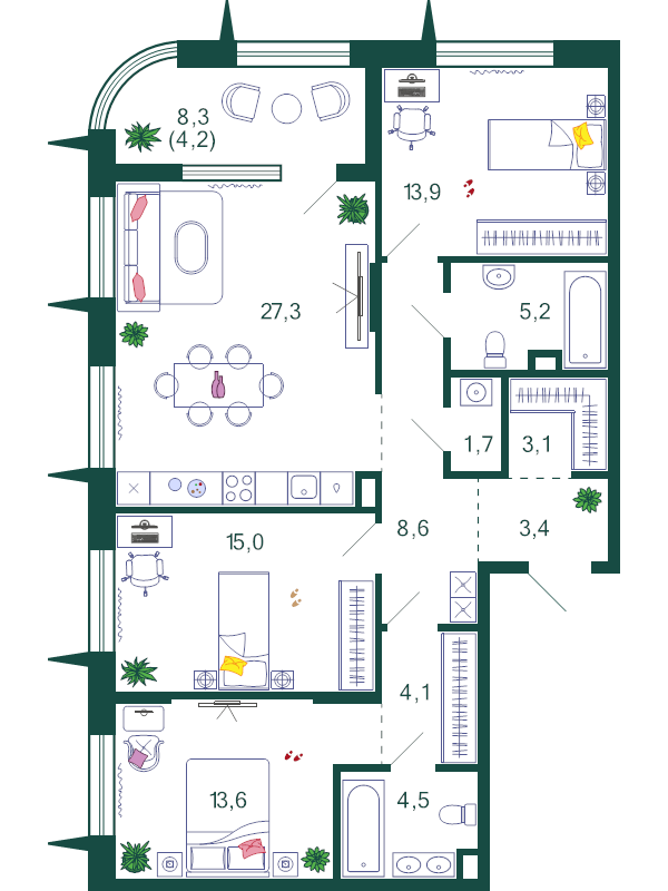 4 ккв (Евро) 104,3 м²
