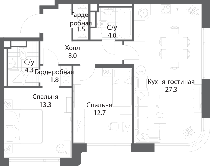 3 ккв (Евро) 72,6 м²