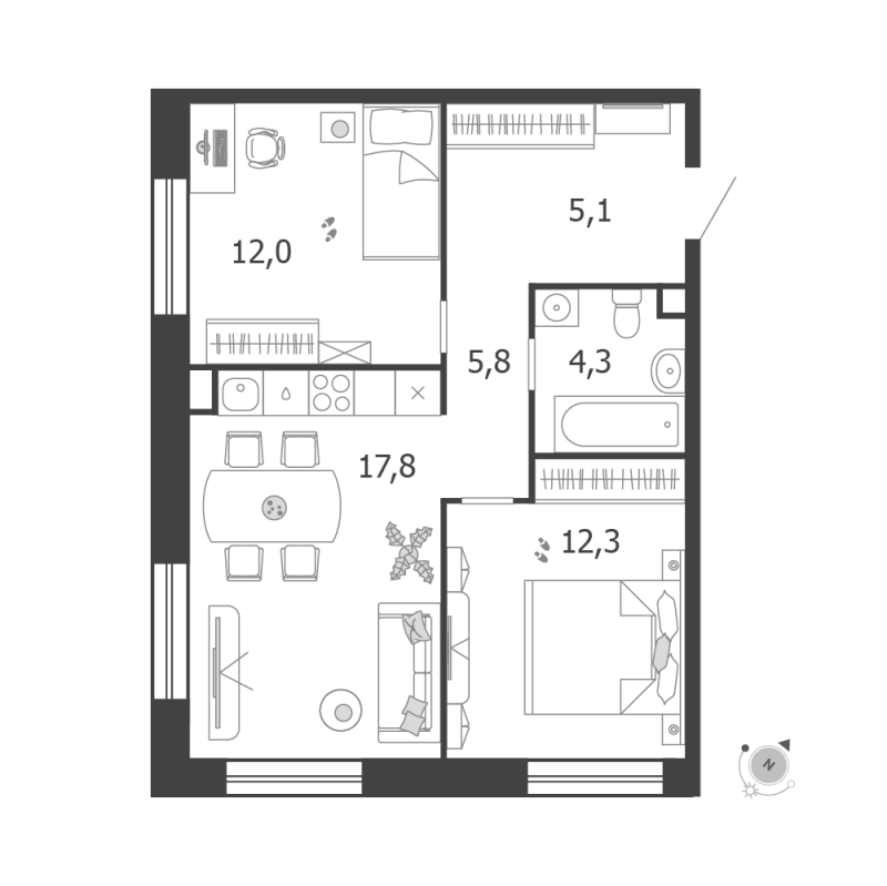 3 ккв (Евро) 57,3 м²
