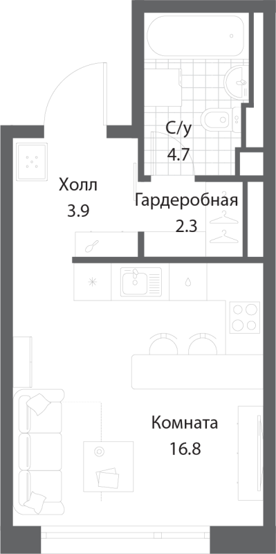 Студия 27,7 м²