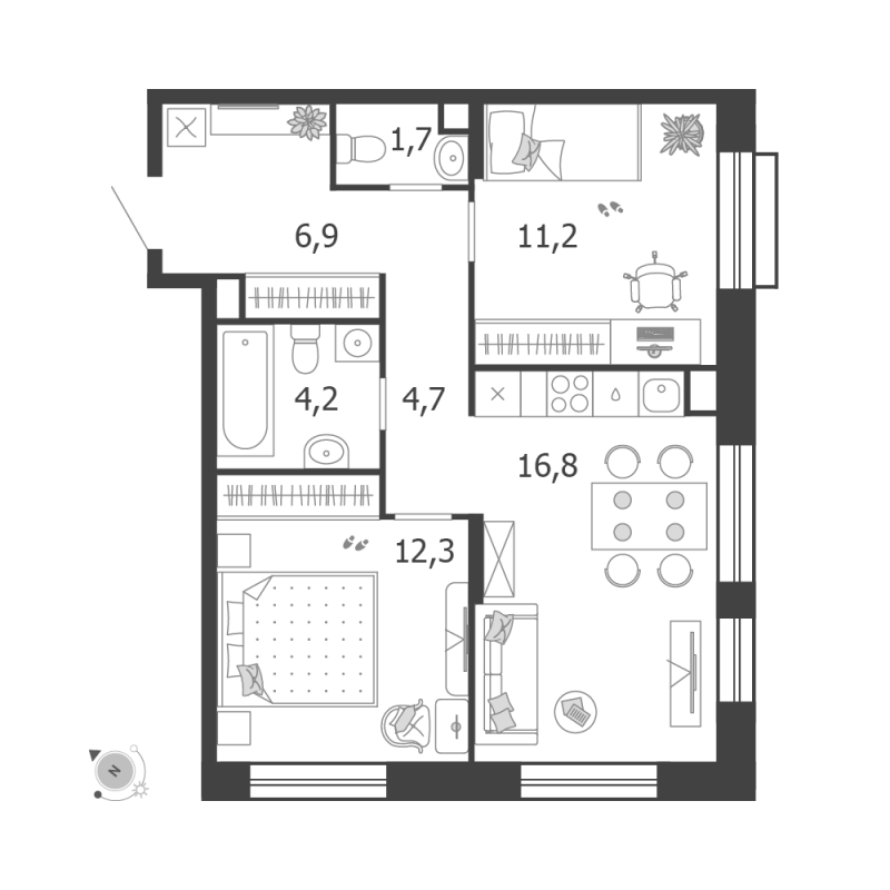 3 ккв (Евро) 58,7 м²