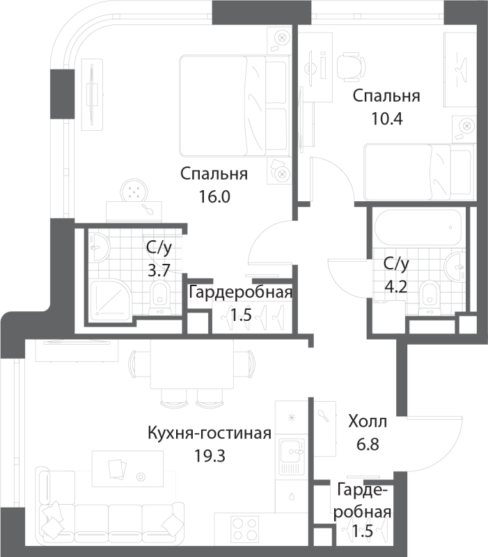 3 ккв (Евро) 63,2 м²