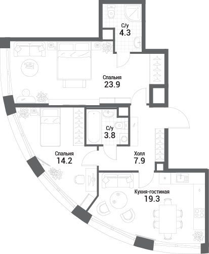 3 ккв (Евро) 73,4 м²
