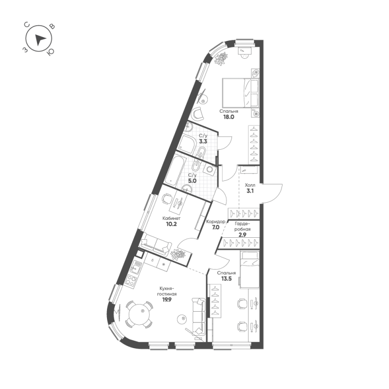 4 ккв (Евро) 82,9 м²