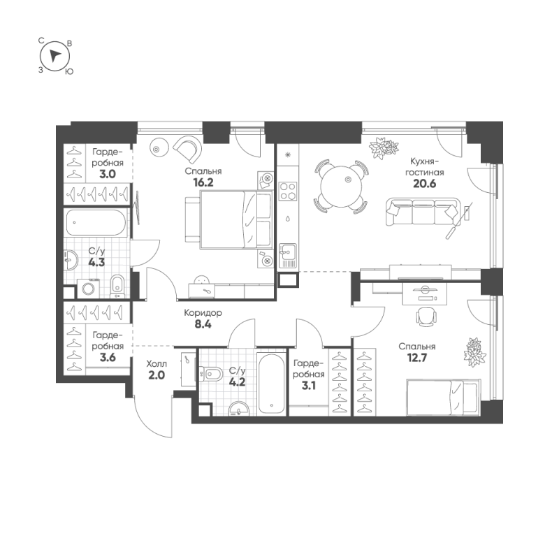 3 ккв (Евро) 78,1 м²