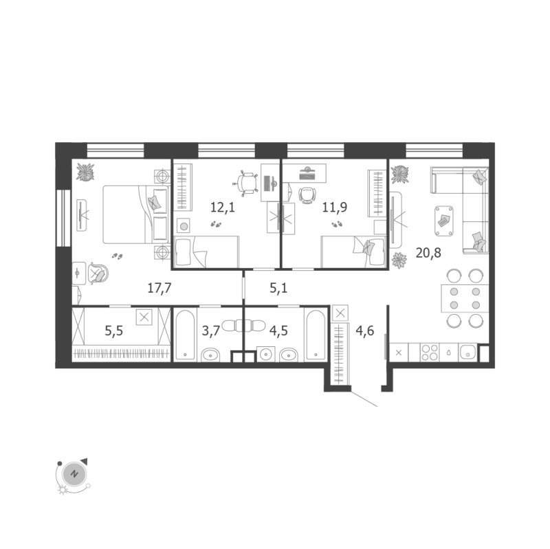 4 ккв (Евро) 85,9 м²