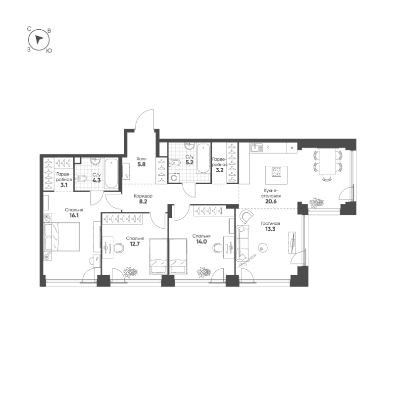 4 ккв (Евро) 106,5 м²