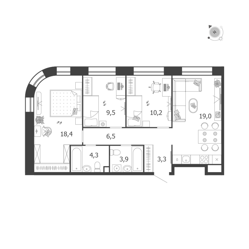 4 ккв (Евро) 75,1 м²