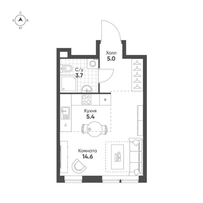Студия 28,7 м²