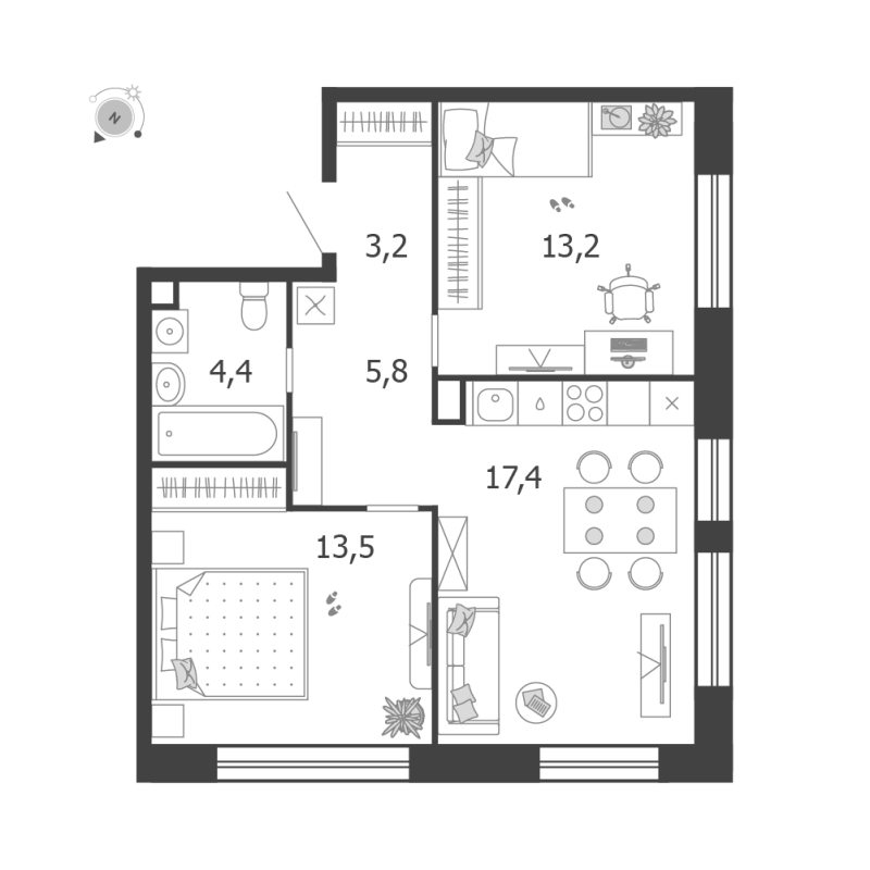 3 ккв (Евро) 57,5 м²