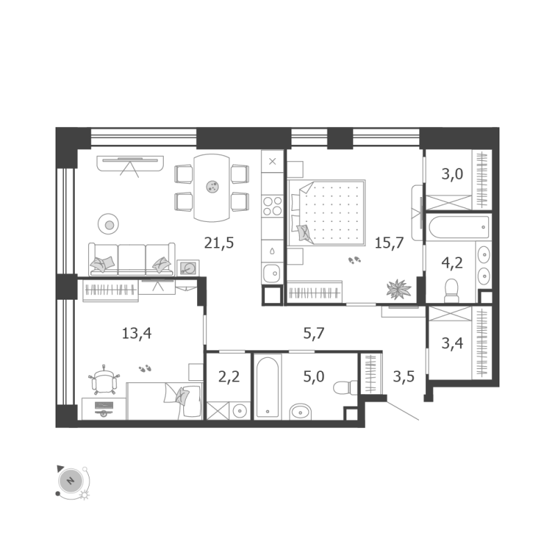 3 ккв (Евро) 77,6 м²