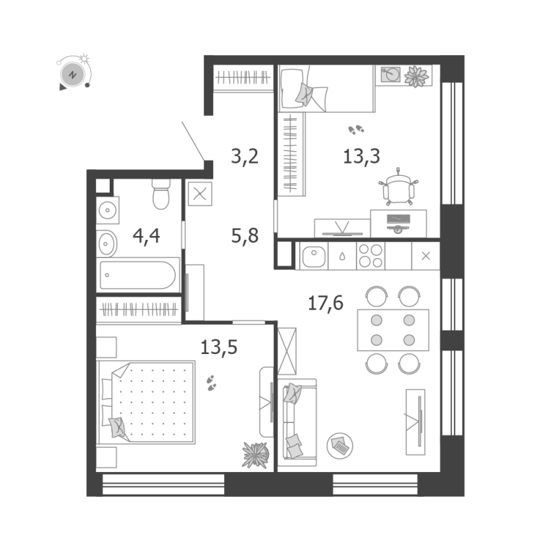 3 ккв (Евро) 57,8 м²