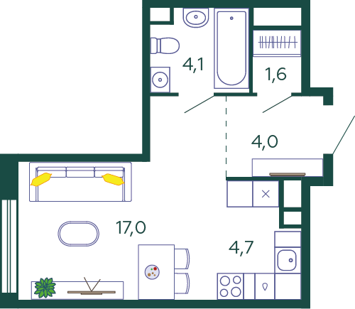 Студия 31,5 м²