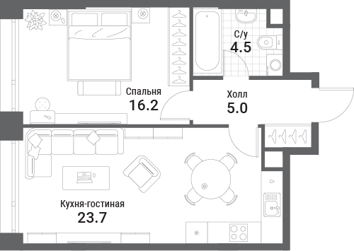 2 ккв (Евро) 49,4 м²