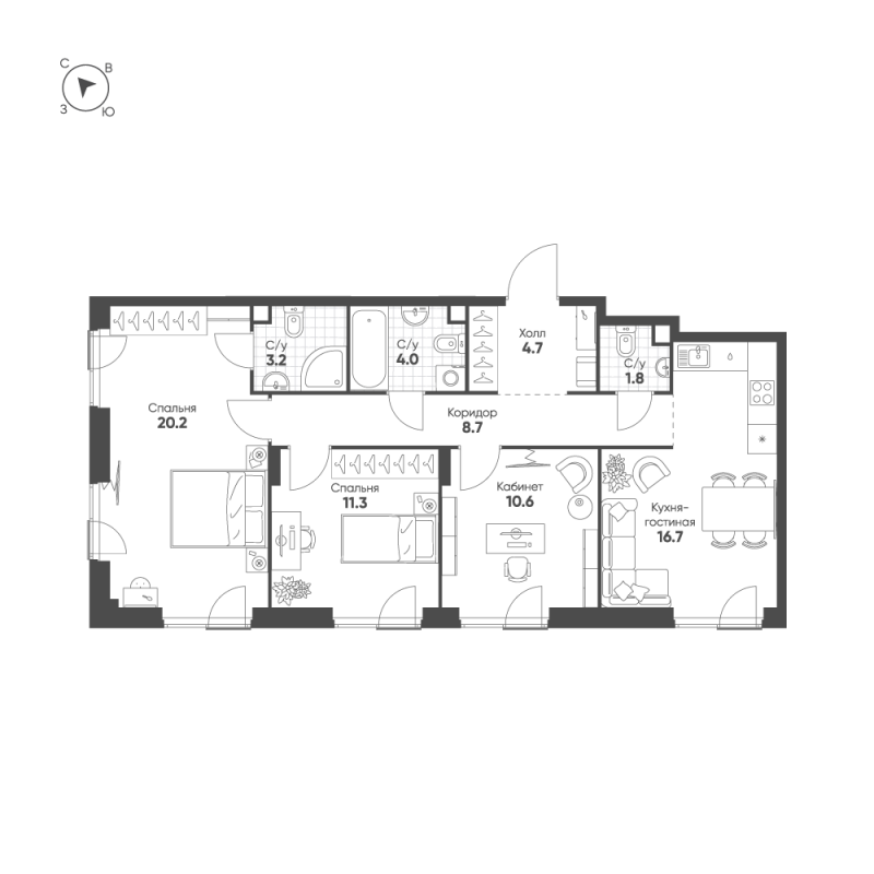 4 ккв (Евро) 81,2 м²