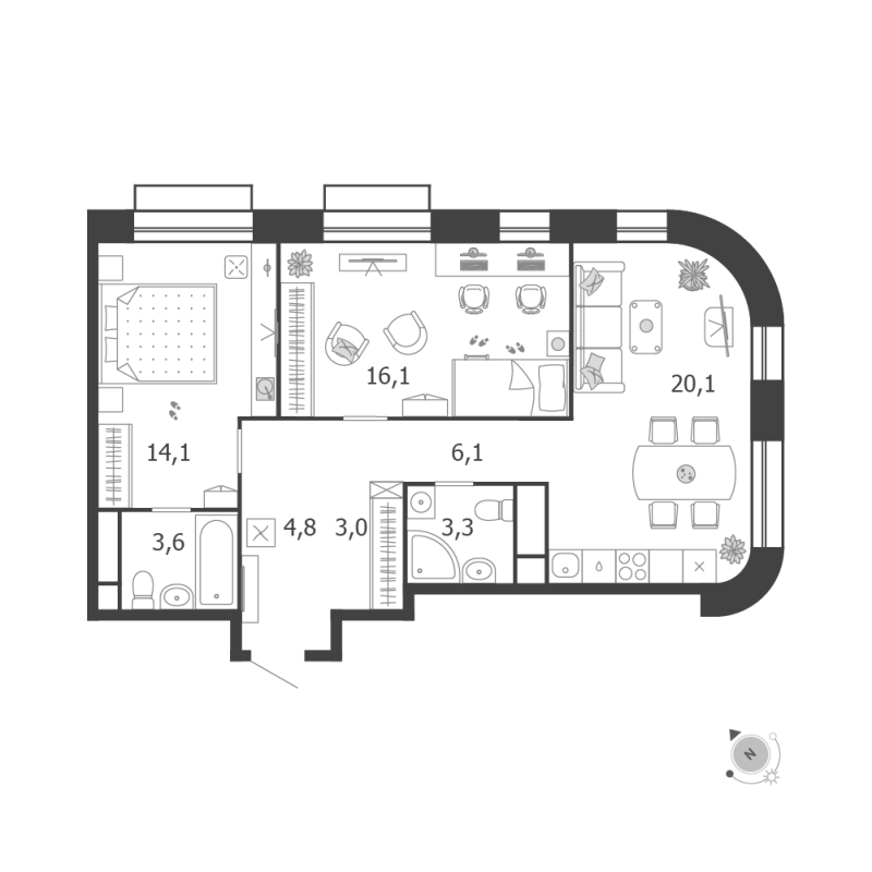 3 ккв (Евро) 71,1 м²