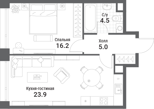2 ккв (Евро) 49,6 м²