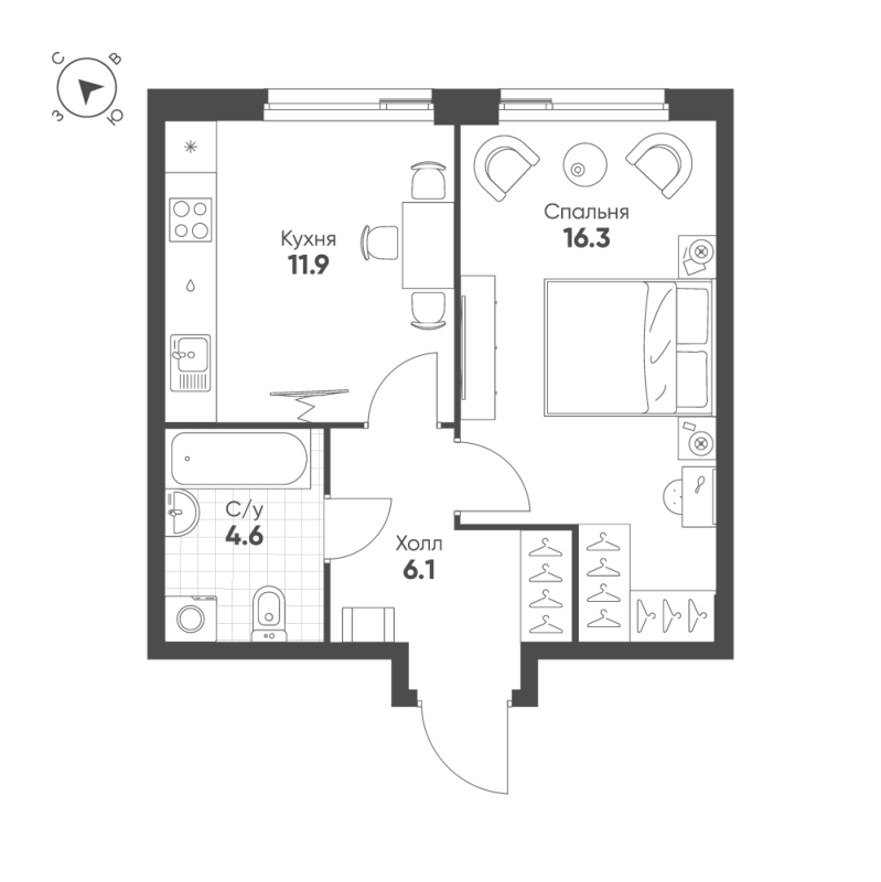 1 ккв 38,9 м²