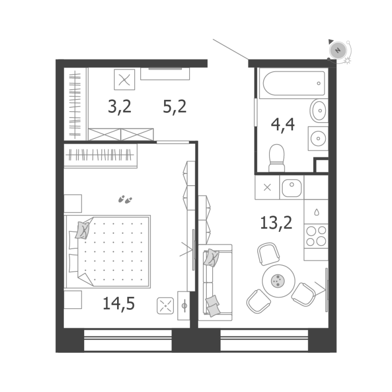 1 ккв 40,5 м²