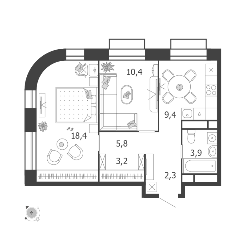 2 ккв 53,4 м²
