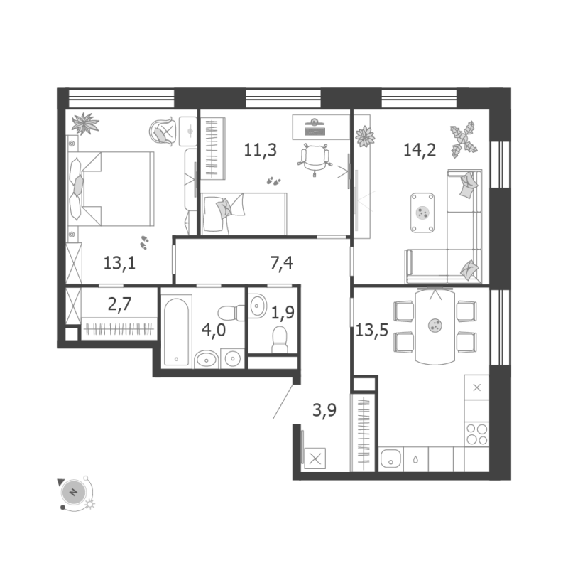 3 ккв 72 м²