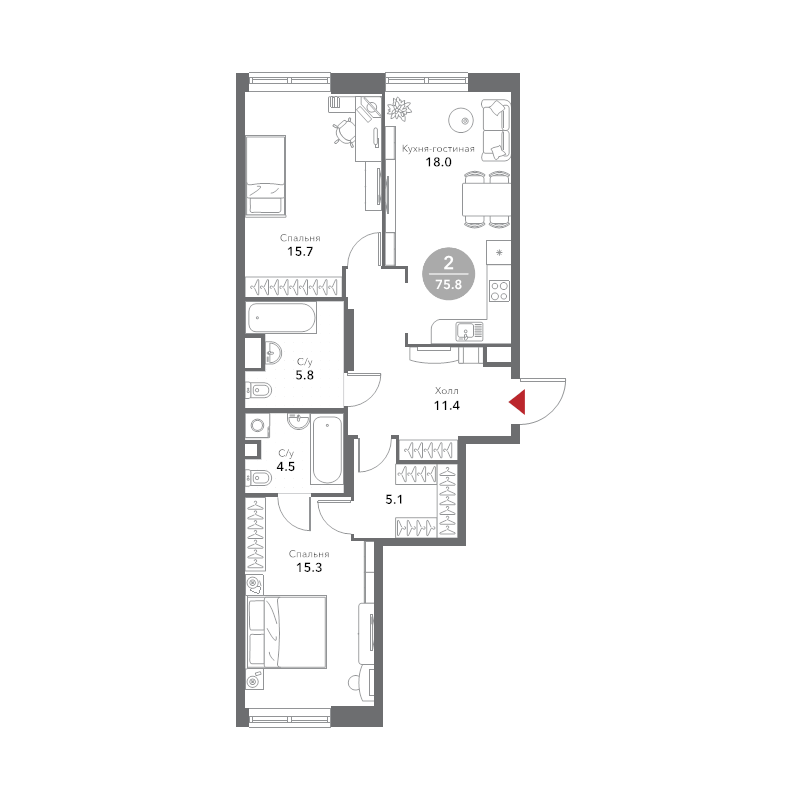3 ккв (Евро) 76 м²