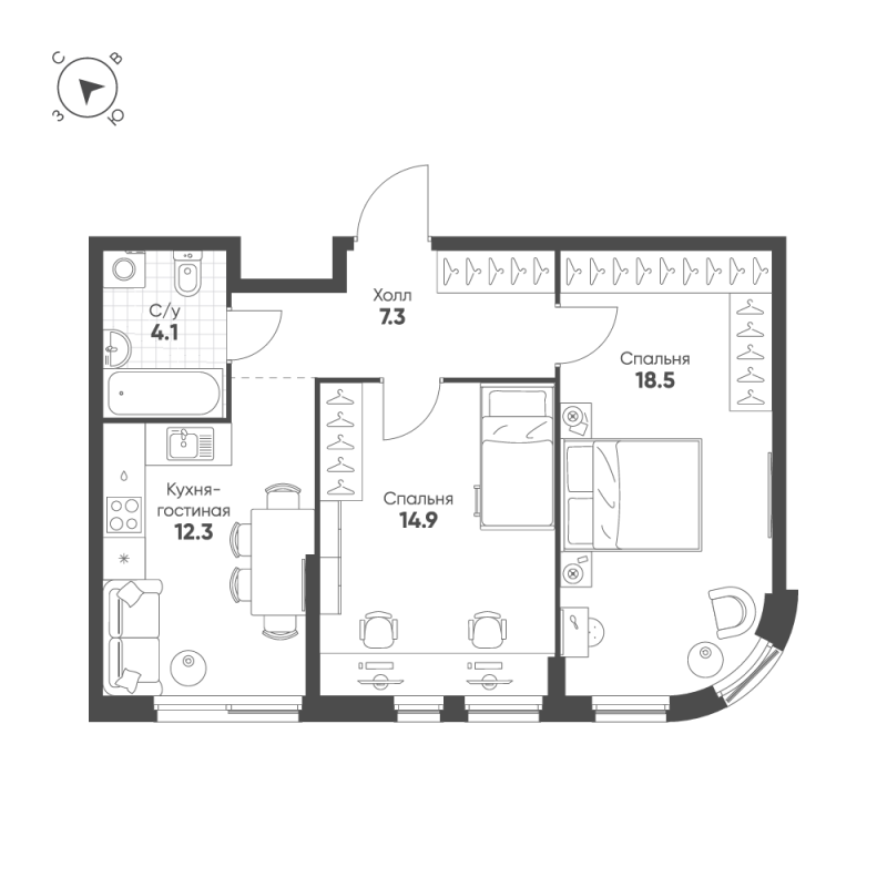 2 ккв 57,1 м²