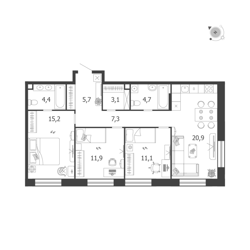 4 ккв (Евро) 84,3 м²